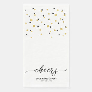 Gold & Black Stylish Script Confetti Cheers Party Serviette