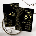 Gold Black Surprise 60. Geburtstag Einladung<br><div class="desc">Gold Black Überraschung 60. Geburtstag Einladung. Minimalistisches modernes feminines Design mit botanischen Akzenten und Typografie-Script-Schriftart. Einfache florale Einladungskarte perfekt für eine stilvolle weibliche Überraschung am Tag.</div>