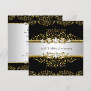 Gold Black Swirl 50. Hochzeitstag Einladung
