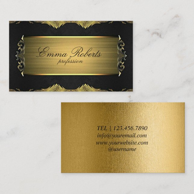Gold & Black Texture Business Card Visitenkarte (Vorne/Hinten)