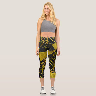 Gold Black Triangle Texusion Capri Leggings