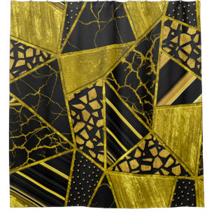 Gold Black Triangle Texusion Duschvorhang