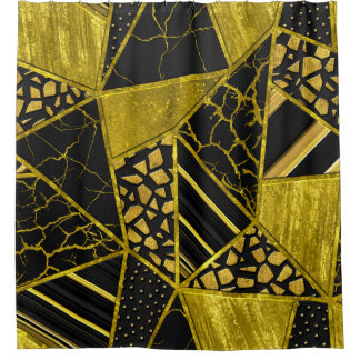 Gold Black Triangle Texusion Duschvorhang