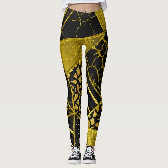 Gold Black Triangle Texusion Leggings (Vorderseite)