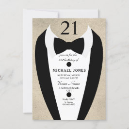 Gold Black Tuxedo Mens 21. Geburtstag Party Einlad Einladung