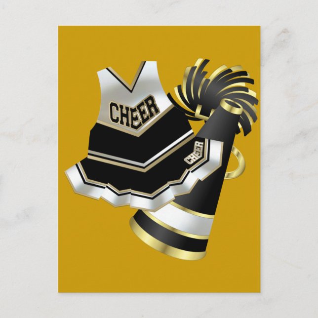 Gold Black und White Cheerleader Postkarte (Vorderseite)