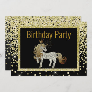 Gold Black Unicorn Sparkle Geburtstag Einladung