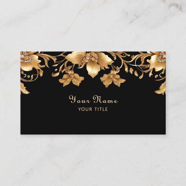 Gold Black Verziert Flor Business Card Visitenkarte (Vorderseite)