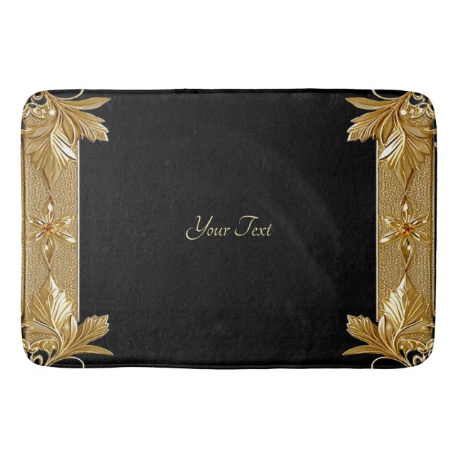 Gold Black Verziert Floral Bath Mat Badematte (Vorderseite)