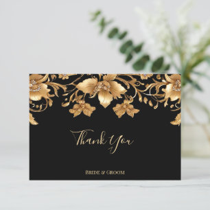 Gold Black Verziert Floral Dankeschön Karte