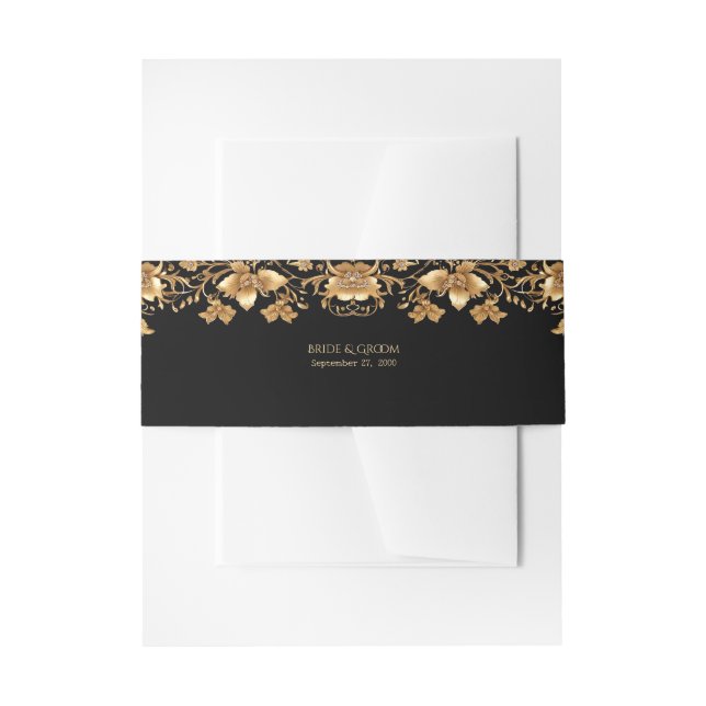 Gold Black Verziert Floral Einladungsbanderole (Vorderseite Beispiel)