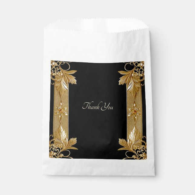 Gold Black Verziert Floral Fevor Bag Geschenktütchen (Vorderseite)