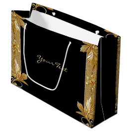 Gold Black Verziert Floral Geschenktasche Große Geschenktüte