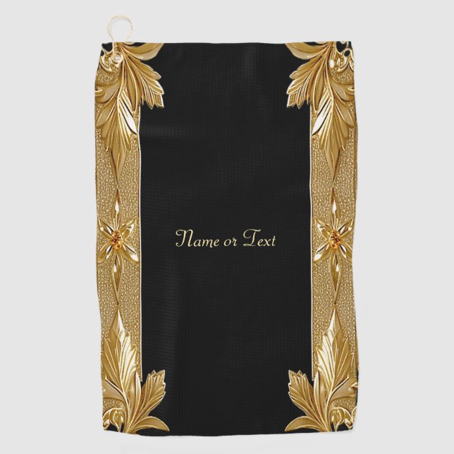 Gold Black Verziert Floral Golf Handtuch (Vorderseite)