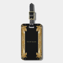 Gold Black Verziert Floral Luggage Tag
