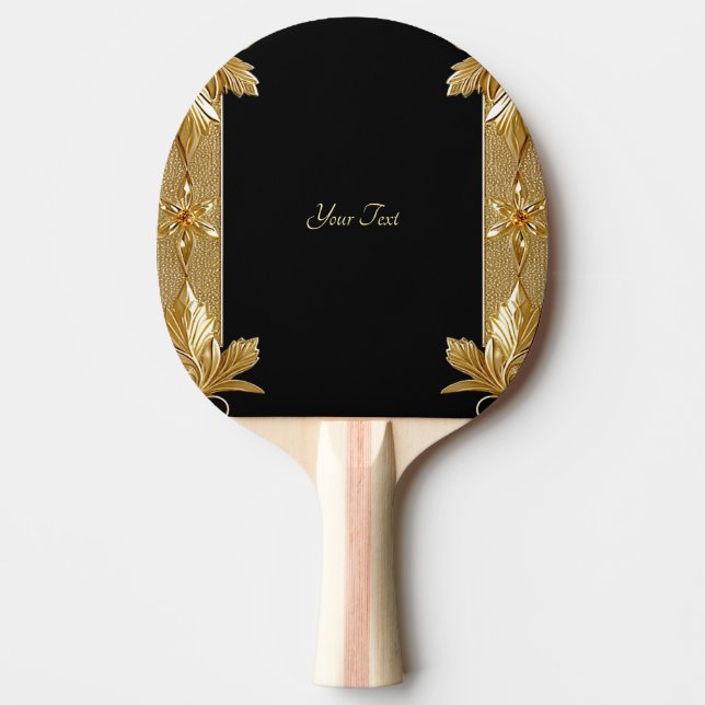 Gold Black Verziert Floral Ping Pong Paddle Tischtennis Schläger (Vorderseite)