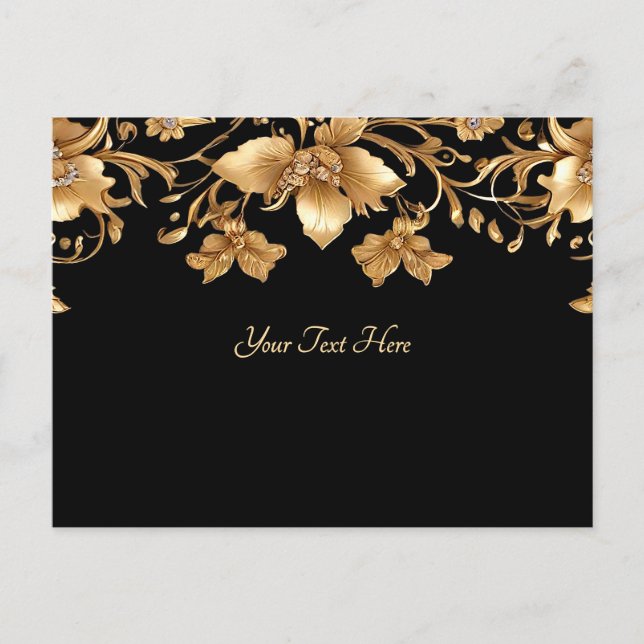 Gold Black Verziert Floral Postcard Postkarte (Vorderseite)