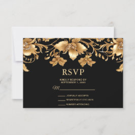 Gold Black Verziert Floral RSVP Card Karte