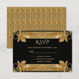 Gold Black Verziert Floral RSVP Card Karte