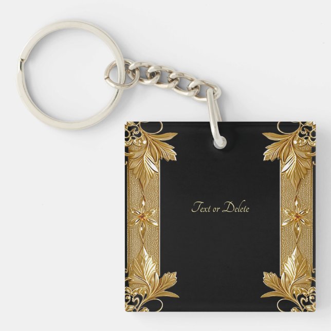 Gold Black Verziert Floral Schlüsselanhänger (Vorderseite)