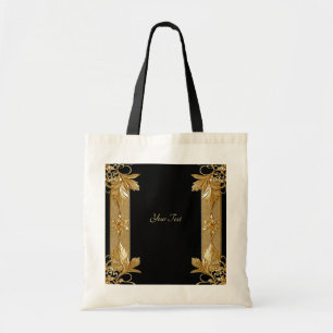 Gold Black Verziert Floral Totbeutel Tragetasche
