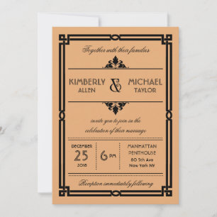 Gold Black Vintag Modern Art Deco Hochzeit Einladung