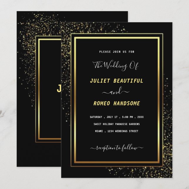 Gold Black Wedding Einladung - Luxus Einladungs-Ka (Vorne/Hinten)
