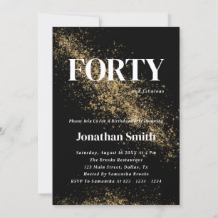 Gold Black & White 40th Birthday Invitation
