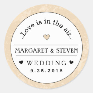 Gold Black & White Heart Wedding Individuellen Nam Runder Aufkleber