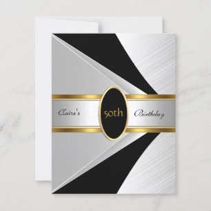 Gold Black White Invitation 50e fête d'anniversair