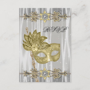 Gold Black White Masquerade Party RSVP