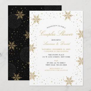 Gold & Black Winter-Schneebrautpaar-Hochzeitsdusch Einladung