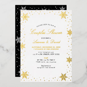 Gold & Black Winter Snow Paare Polterabend Folieneinladung