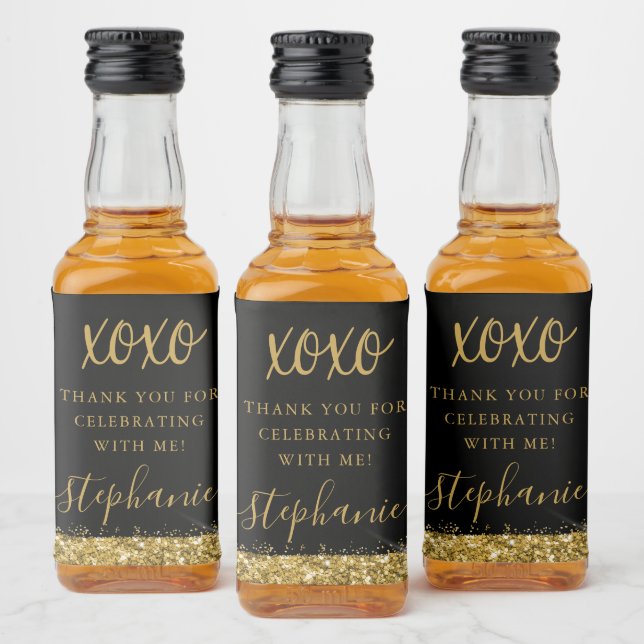 Gold Black XOXO Vielen Dank Personalisiert Alkoholflaschenetikett (Flaschen)