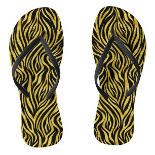 Gold Black Zebra Flip Flops