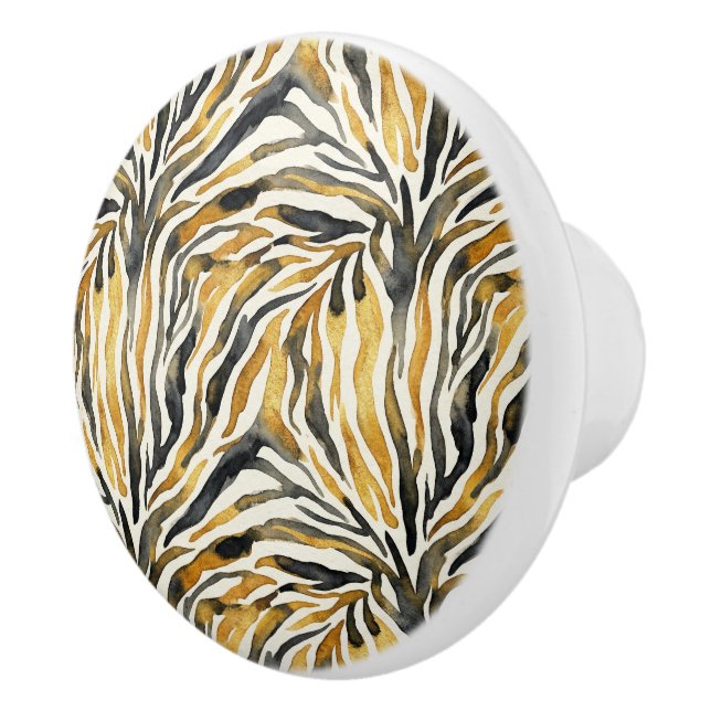 Gold Black Zebra Print Pattern Keramikknauf (Rechts)