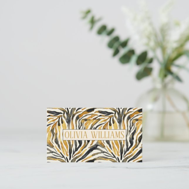 Gold Black Zebra Print Pattern Visitenkarte (Stehend Vorderseite)
