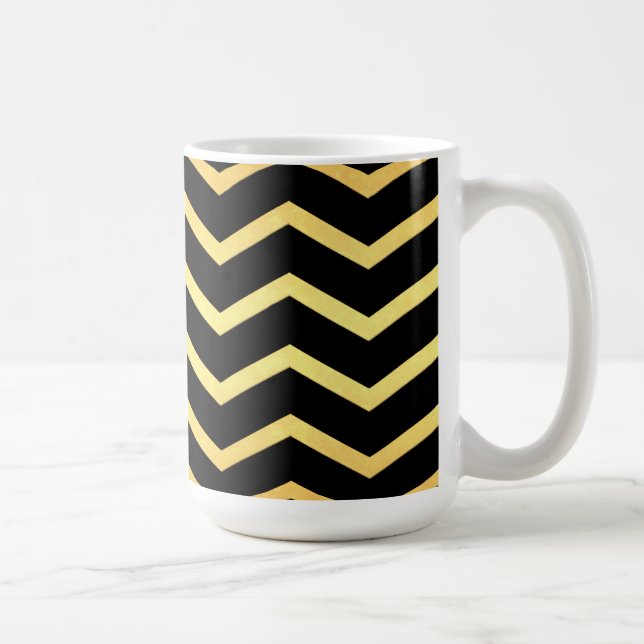Gold & Black Zig Zag Muster Kaffeetasse (Rechts)