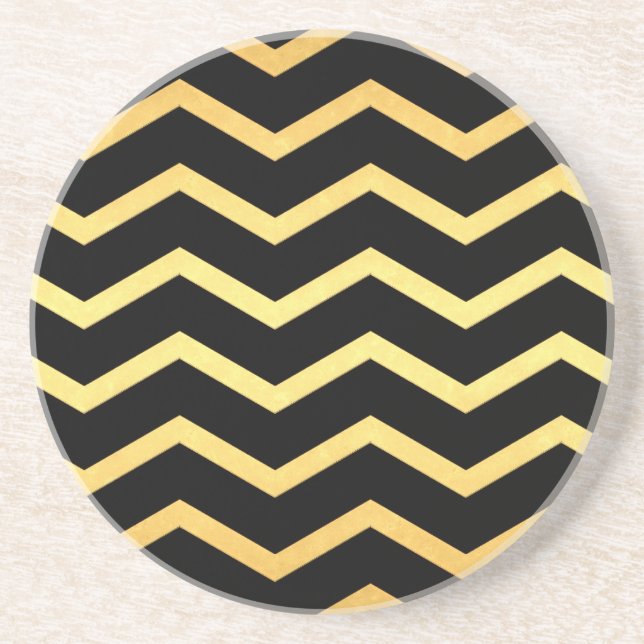 Gold & Black Zig Zag Muster Untersetzer (Vorne)