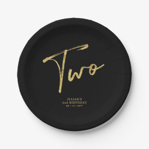 Gold & Black Zwei-Pinsel-Lettering Kinder 2. Gebur Pappteller