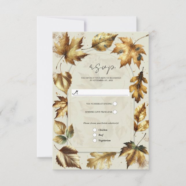 Gold Blätter Almond Beige Cream Glam Fall UAWG RSVP Karte (Vorderseite)