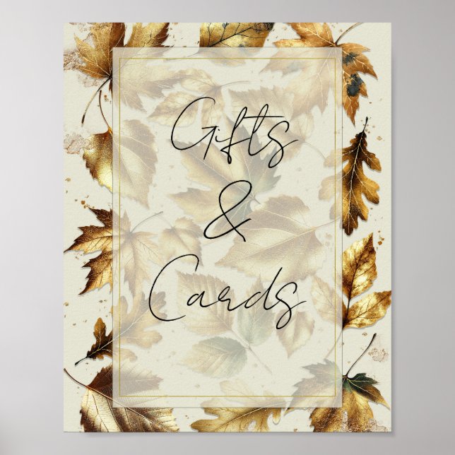 Gold Blätter Almond Beige Geschenke & Karten Tafel Poster (Vorne)
