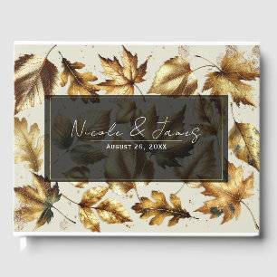 Gold Blätter Almond Beige Glam Hochzeit im Herbst Gästebuch