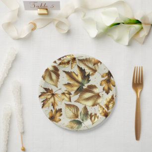 Gold Blätter Almond Beige Glam Hochzeit im Herbst Pappteller