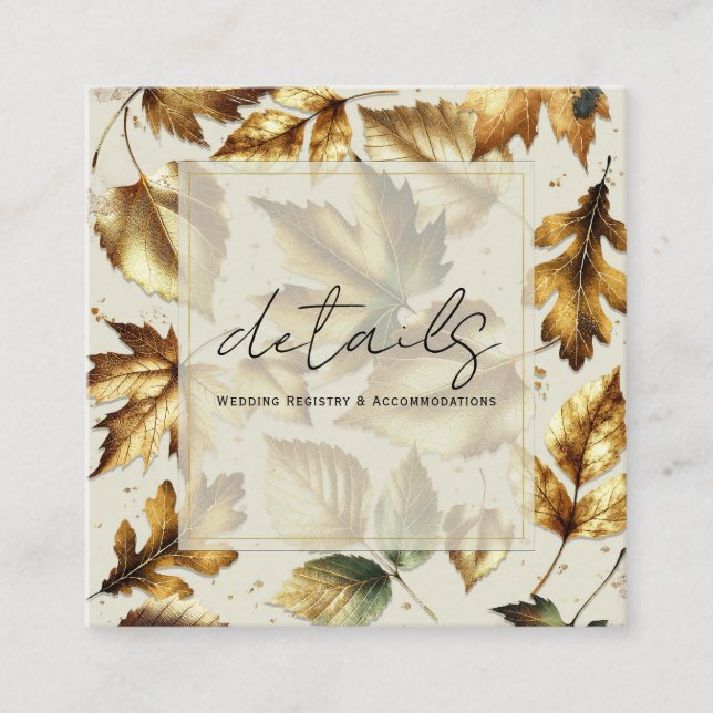 Gold Blätter Almond Beige Glam Hochzeit im Herbst  Quadratische Visitenkarte (Vorderseite)