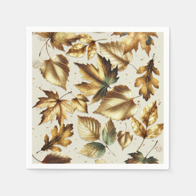 Gold Blätter Almond Beige Glam Hochzeit im Herbst Serviette (Vorderseite)