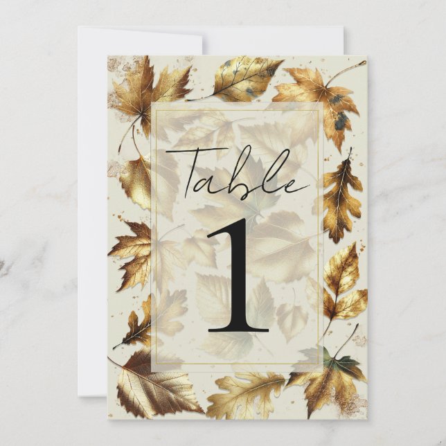 Gold Blätter Almond Beige Glam Wedding Table Einladung (Vorderseite)