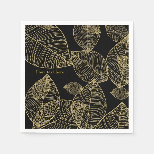 Gold Blätter auf Black Elegant Wedding Party Serviette (Vorderseite)
