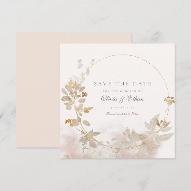 Gold-Blätter auf Goldrahmen Save the Date (Vorne/Hinten)