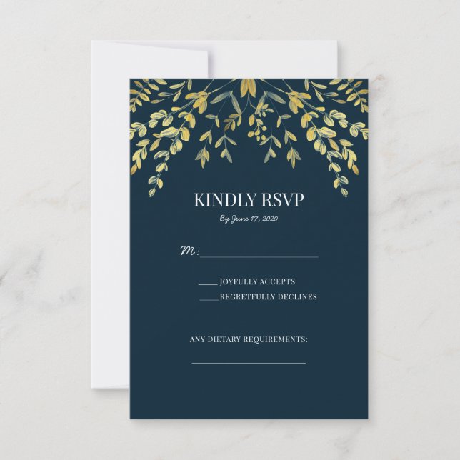 Gold-Blätter auf RSVP-Karten für Hochzeiten in der RSVP Karte (Vorderseite)